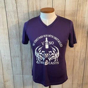 Purple 5K vineyard run with the beasts shirt Large